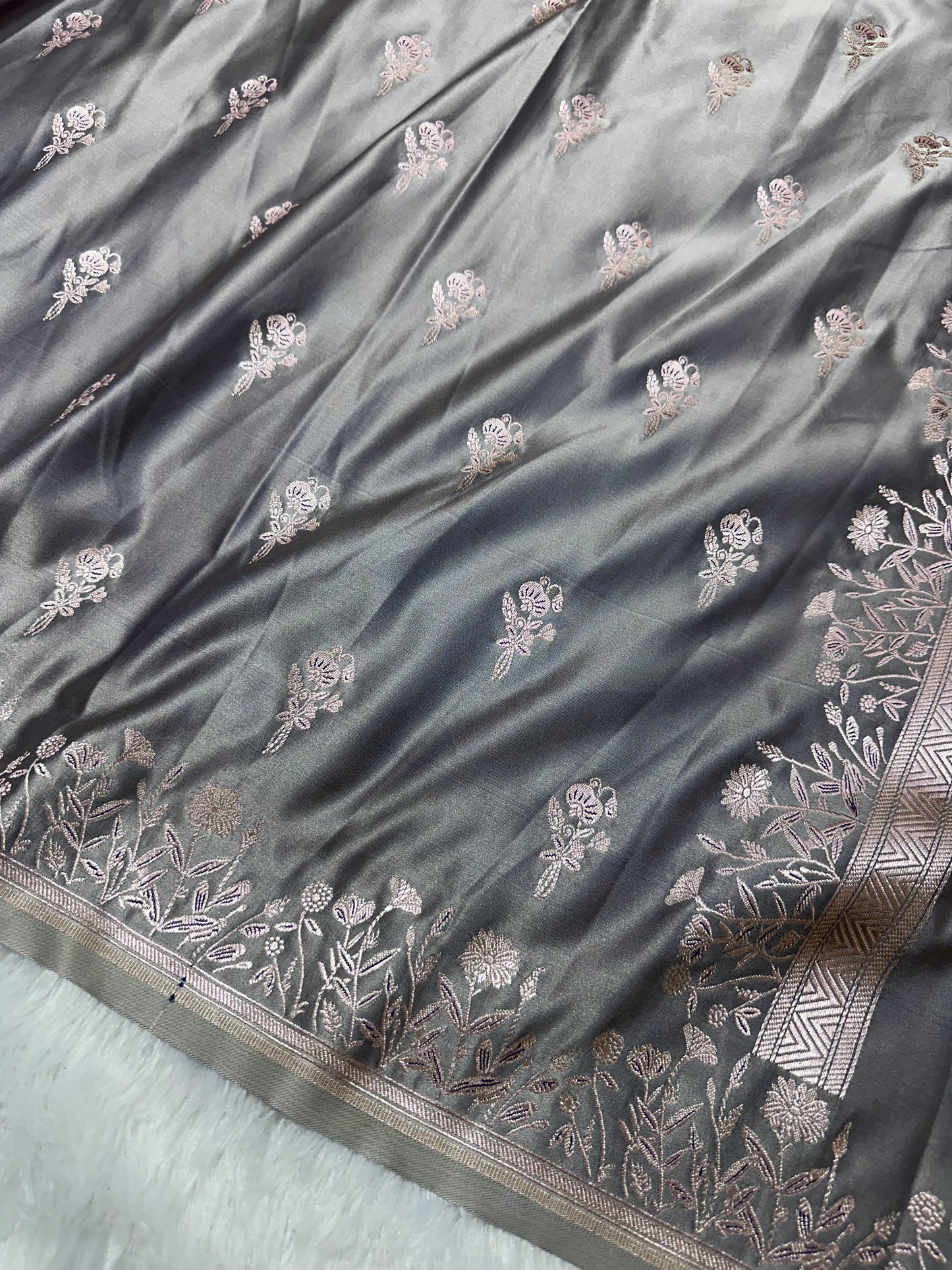 Moonstone Grey Banarasi Saree