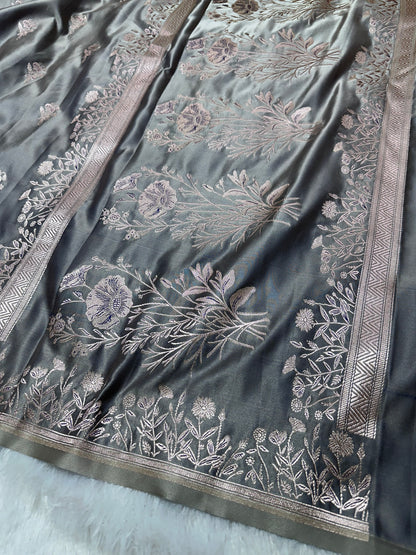 Moonstone Grey Banarasi Saree