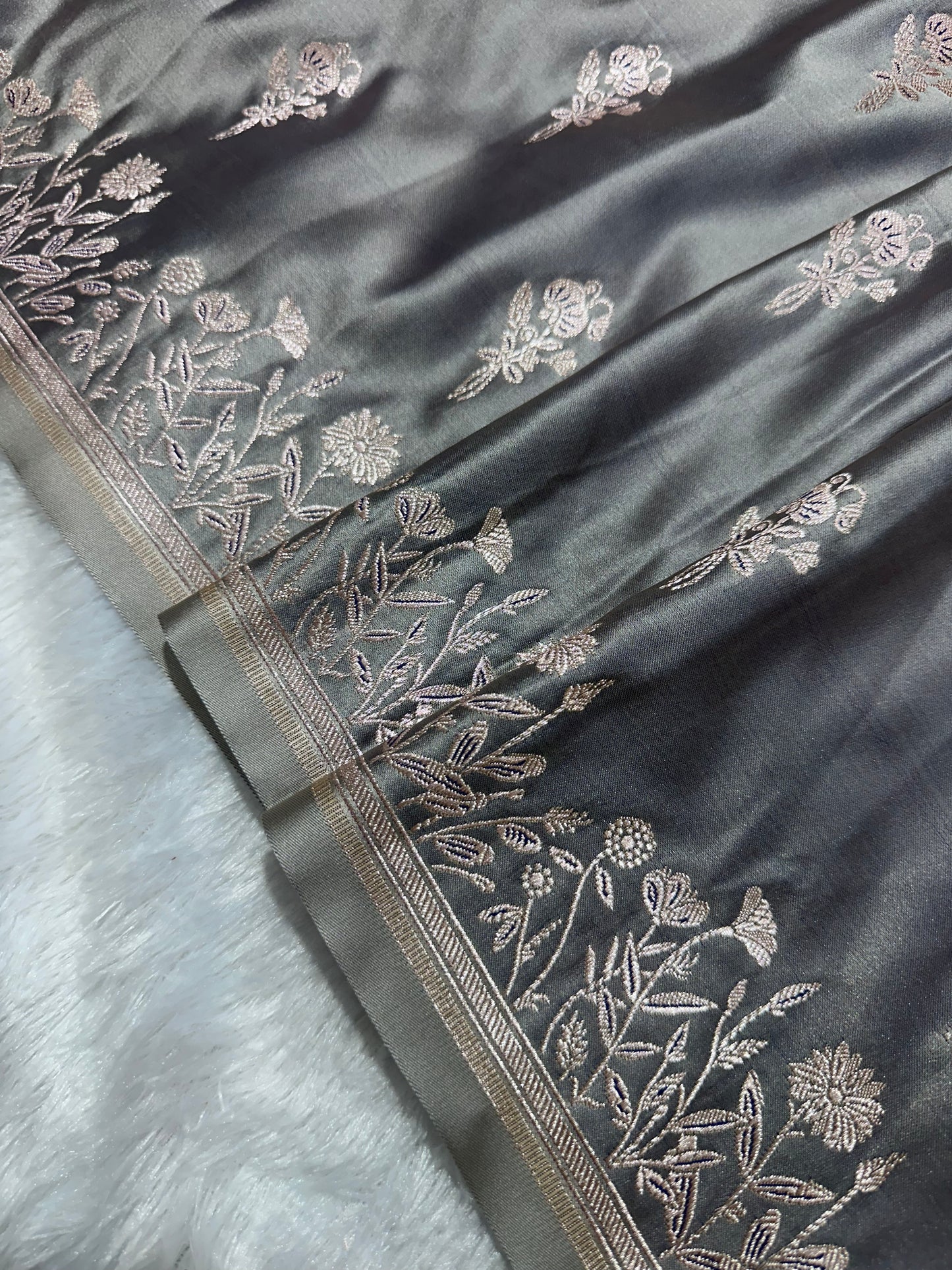 Moonstone Grey Banarasi Saree