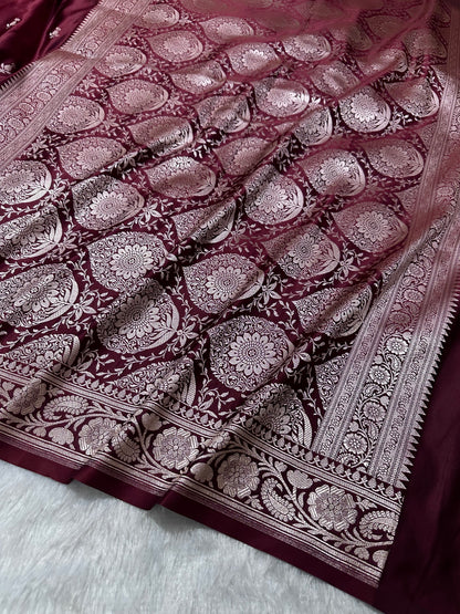 Royal Wine Maroon Colour Banarasi Saree