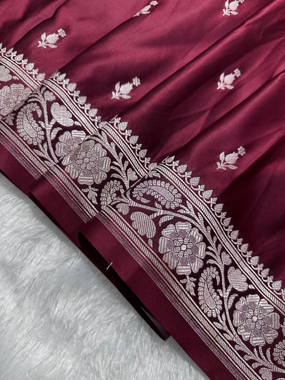 Royal Wine Maroon Colour Banarasi Saree
