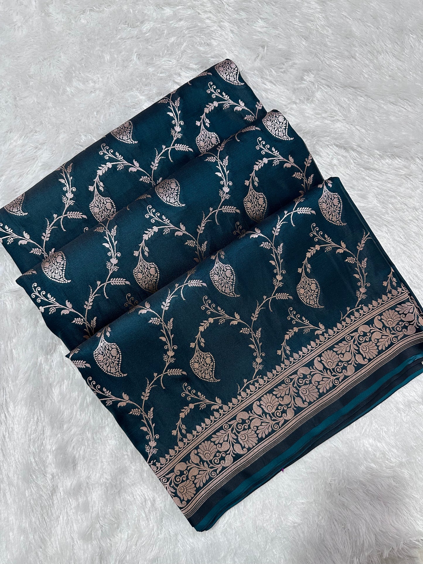 Royal Teal Blue Colour Banarasi silk Saree