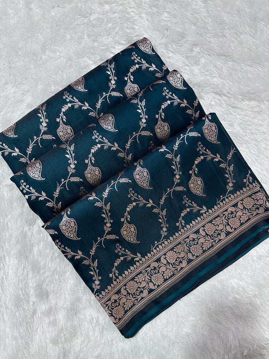 Royal Teal Blue Colour Banarasi silk Saree