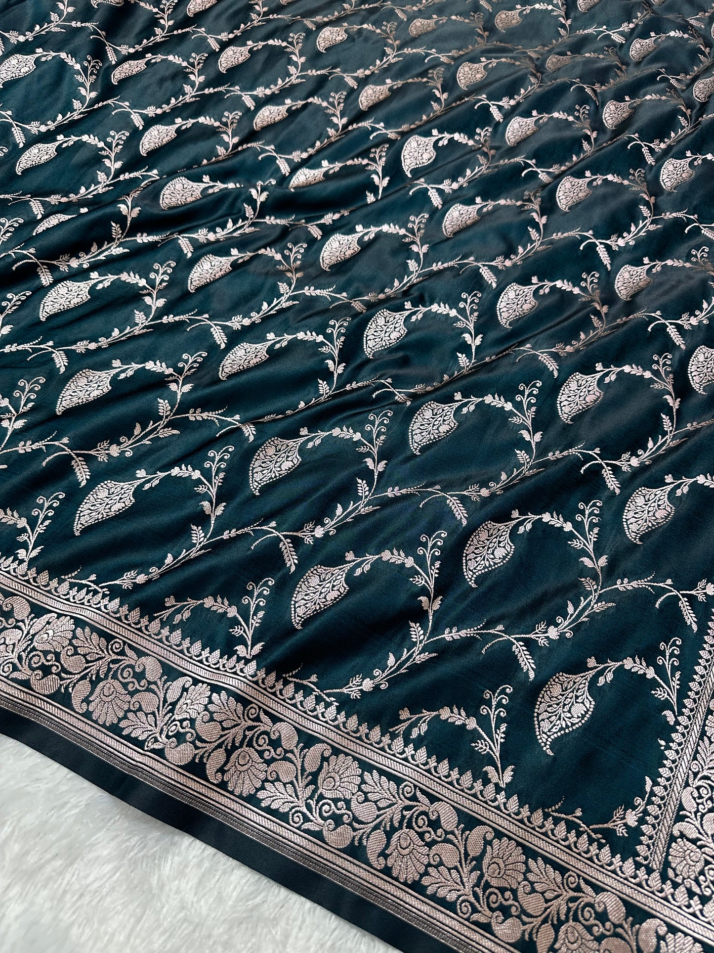 Royal Teal Blue Colour Banarasi silk Saree