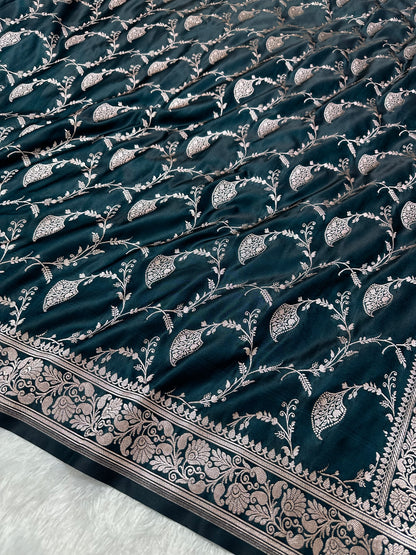 Royal Teal Blue Colour Banarasi silk Saree