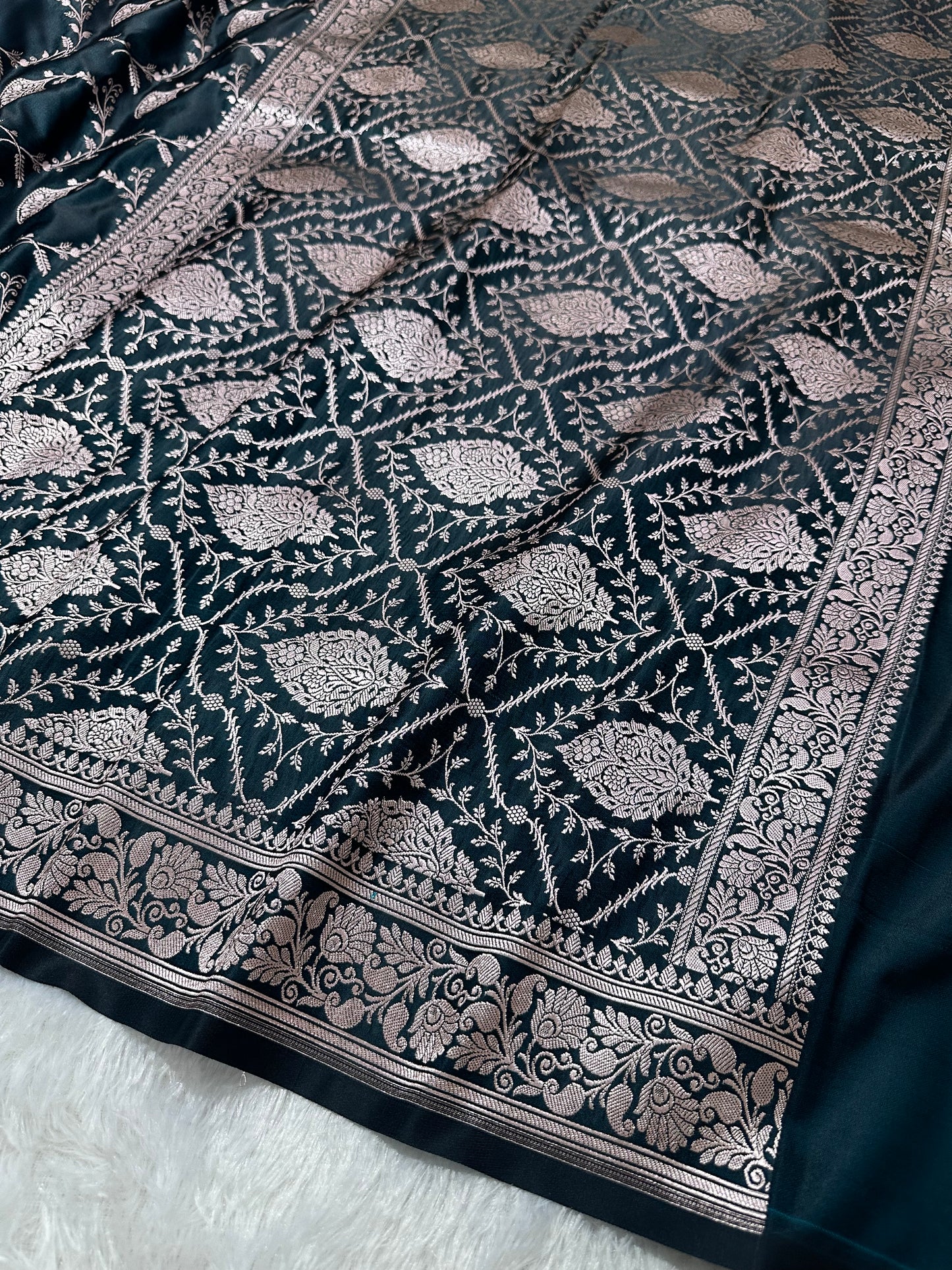 Royal Teal Blue Colour Banarasi silk Saree
