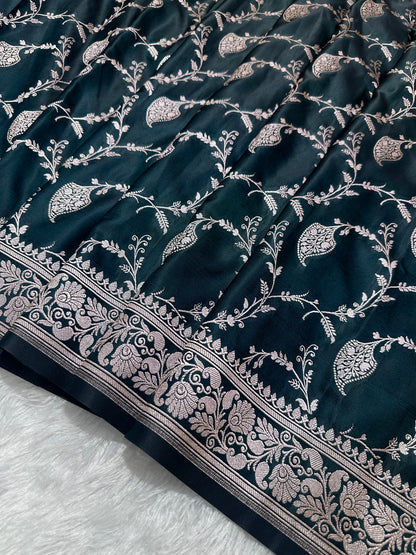 Royal Teal Blue Colour Banarasi silk Saree