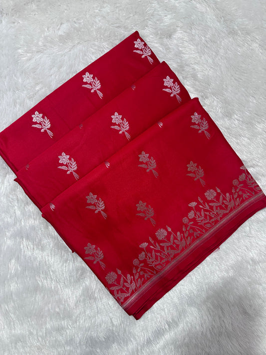 Royal Cherry Red Banarasi Silk Saree