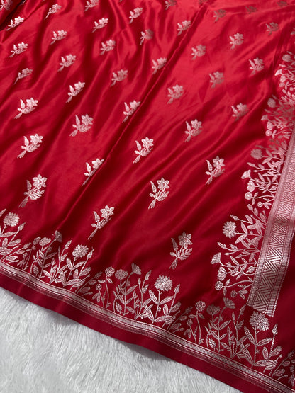 Royal Cherry Red Banarasi Silk Saree