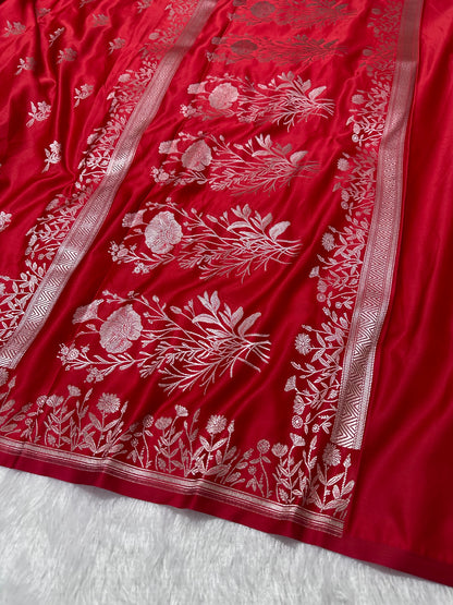 Royal Cherry Red Banarasi Silk Saree