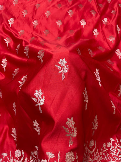 Royal Cherry Red Banarasi Silk Saree