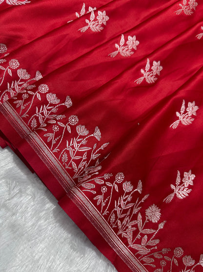 Royal Cherry Red Banarasi Silk Saree