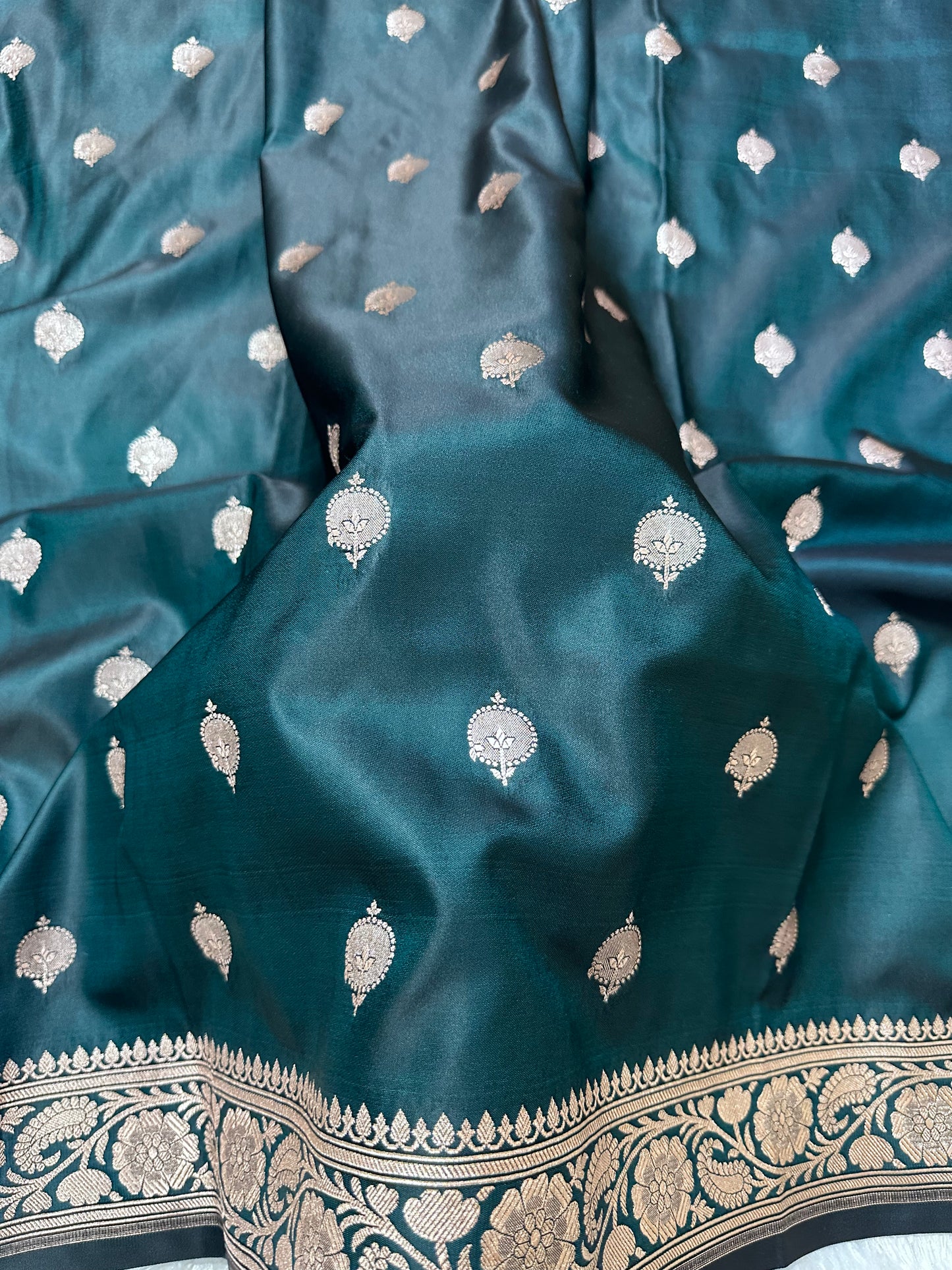 Royal Ocean Emerald Banarasi Silk Saree
