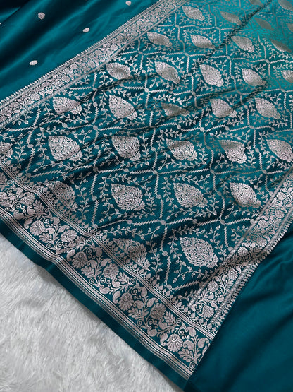 Royal Ocean Teal Banarasi Silk Saree