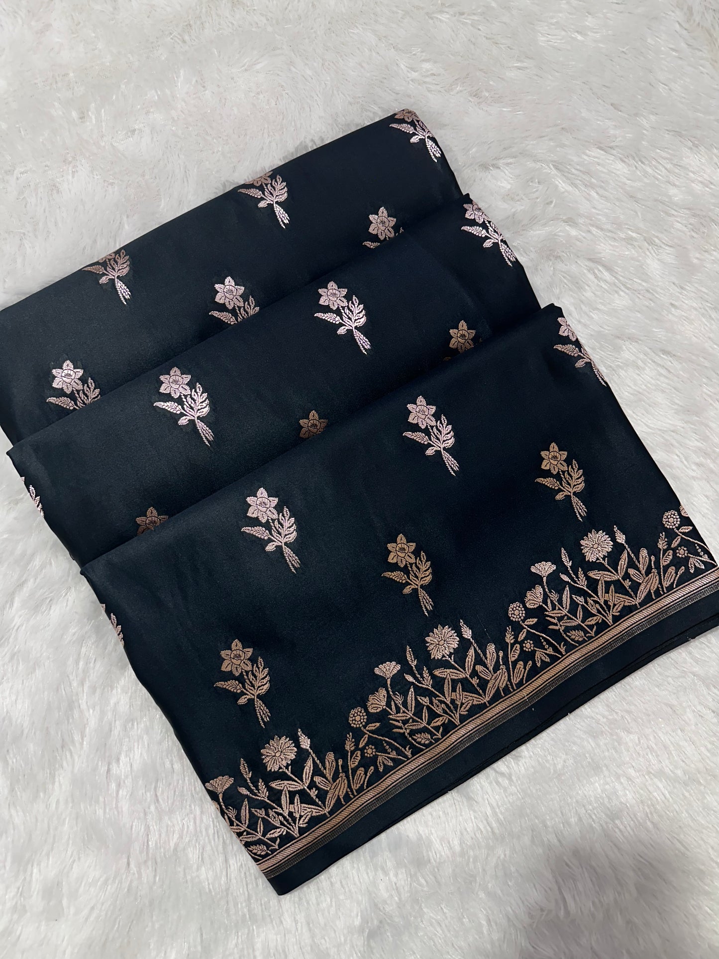 Royal Black Banarasi Saree with Woven Buti