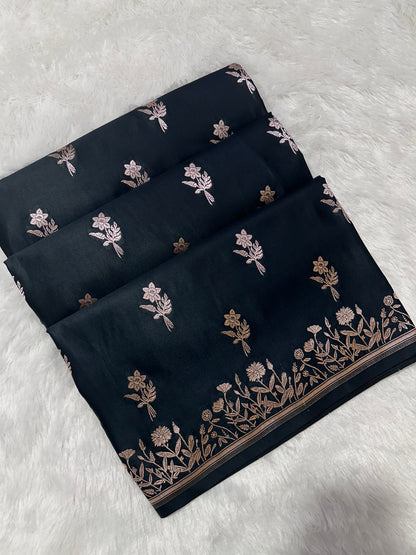 Royal Black Banarasi Saree with Woven Buti