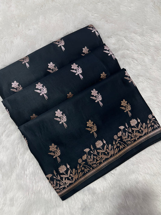 Royal Black Banarasi Saree with Woven Buti