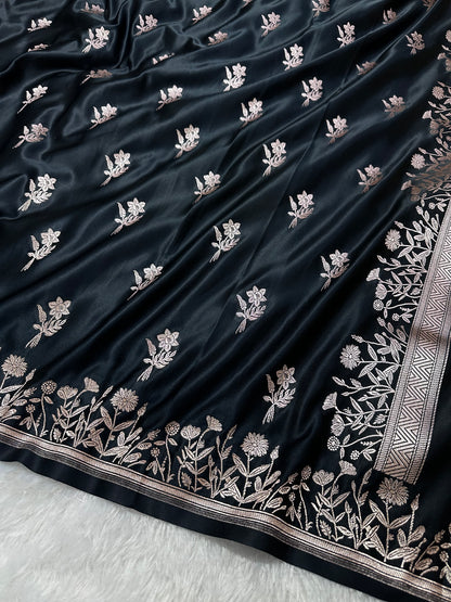 Royal Black Banarasi Saree with Woven Buti