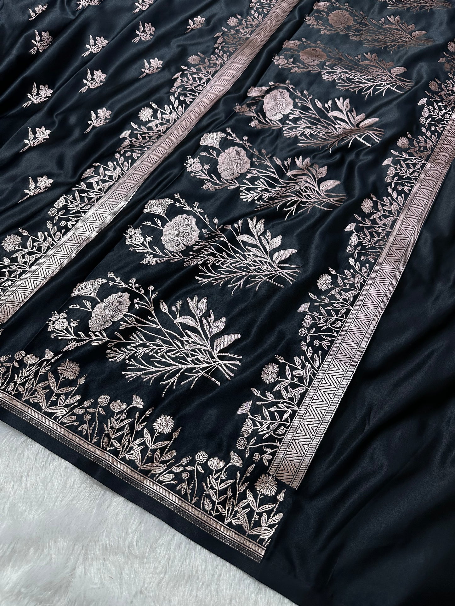 Royal Black Banarasi Saree with Woven Buti