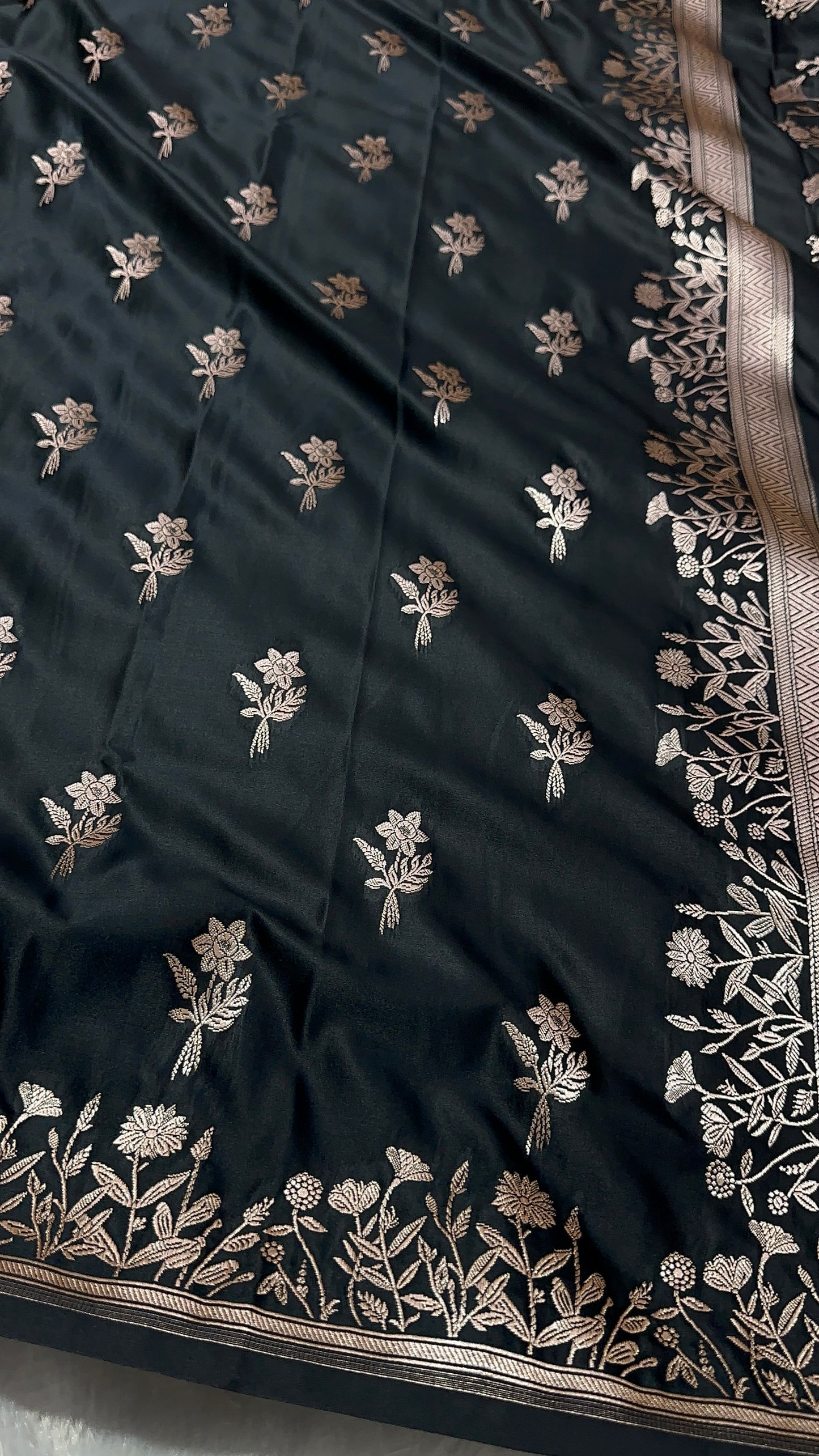 Royal Black Banarasi Saree with Woven Buti