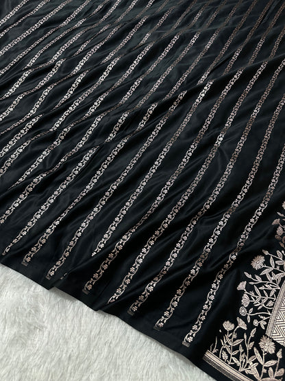 Royal Black Banarasi Saree with Woven Buti
