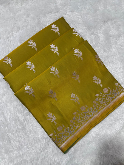 Elegant Mustard Gold Banarasi Silk Saree