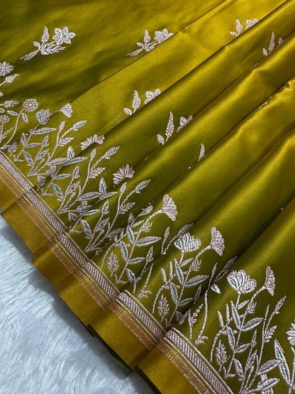Elegant Mustard Gold Banarasi Silk Saree
