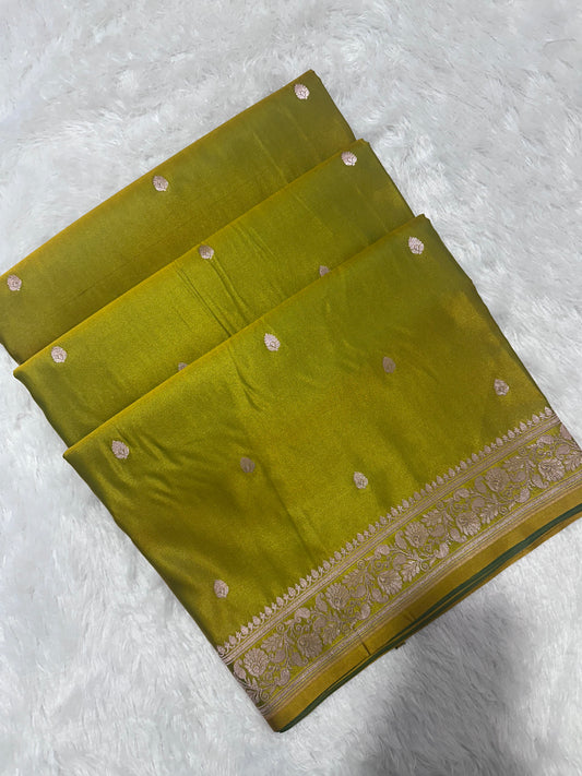 Elegant Mehndi Green Banarasi Silk Saree