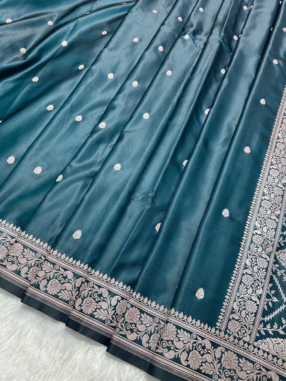 Luxurious Deep Teal Banarasi Silk Saree
