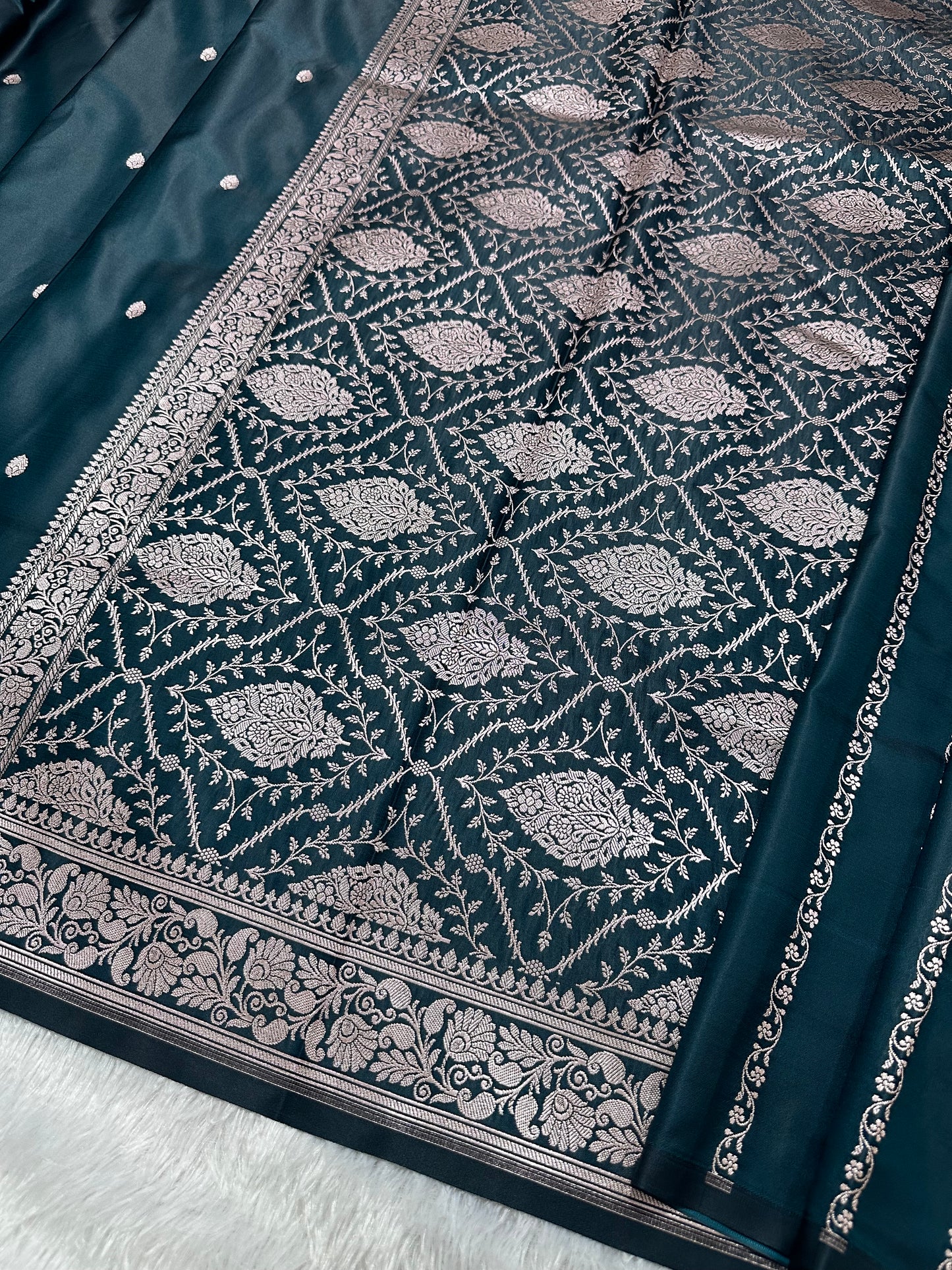 Luxurious Deep Teal Banarasi Silk Saree