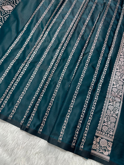 Luxurious Deep Teal Banarasi Silk Saree