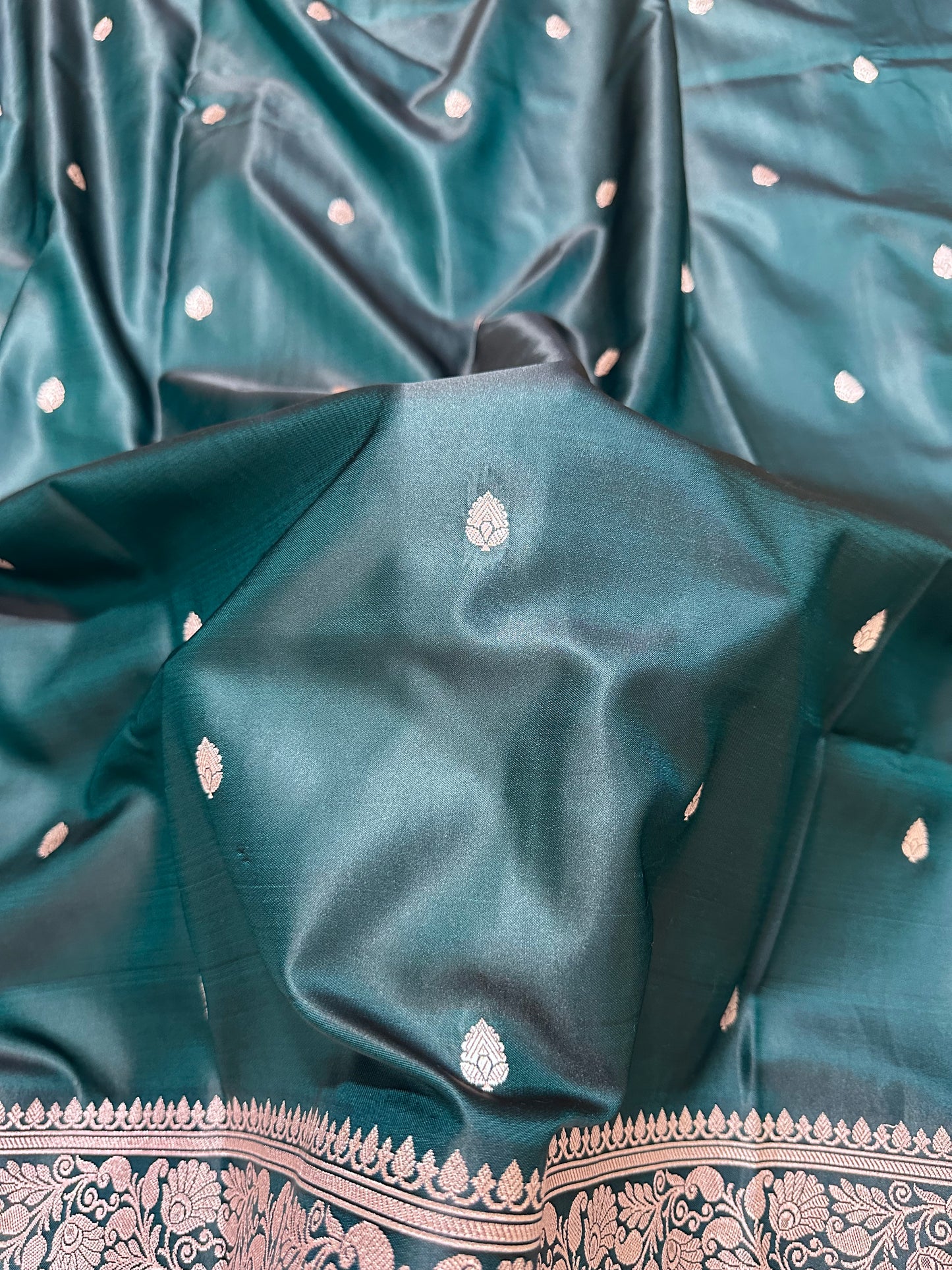 Luxurious Deep Teal Banarasi Silk Saree
