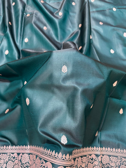 Luxurious Deep Teal Banarasi Silk Saree