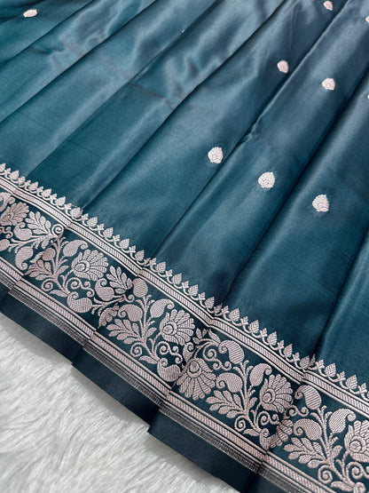 Luxurious Deep Teal Banarasi Silk Saree