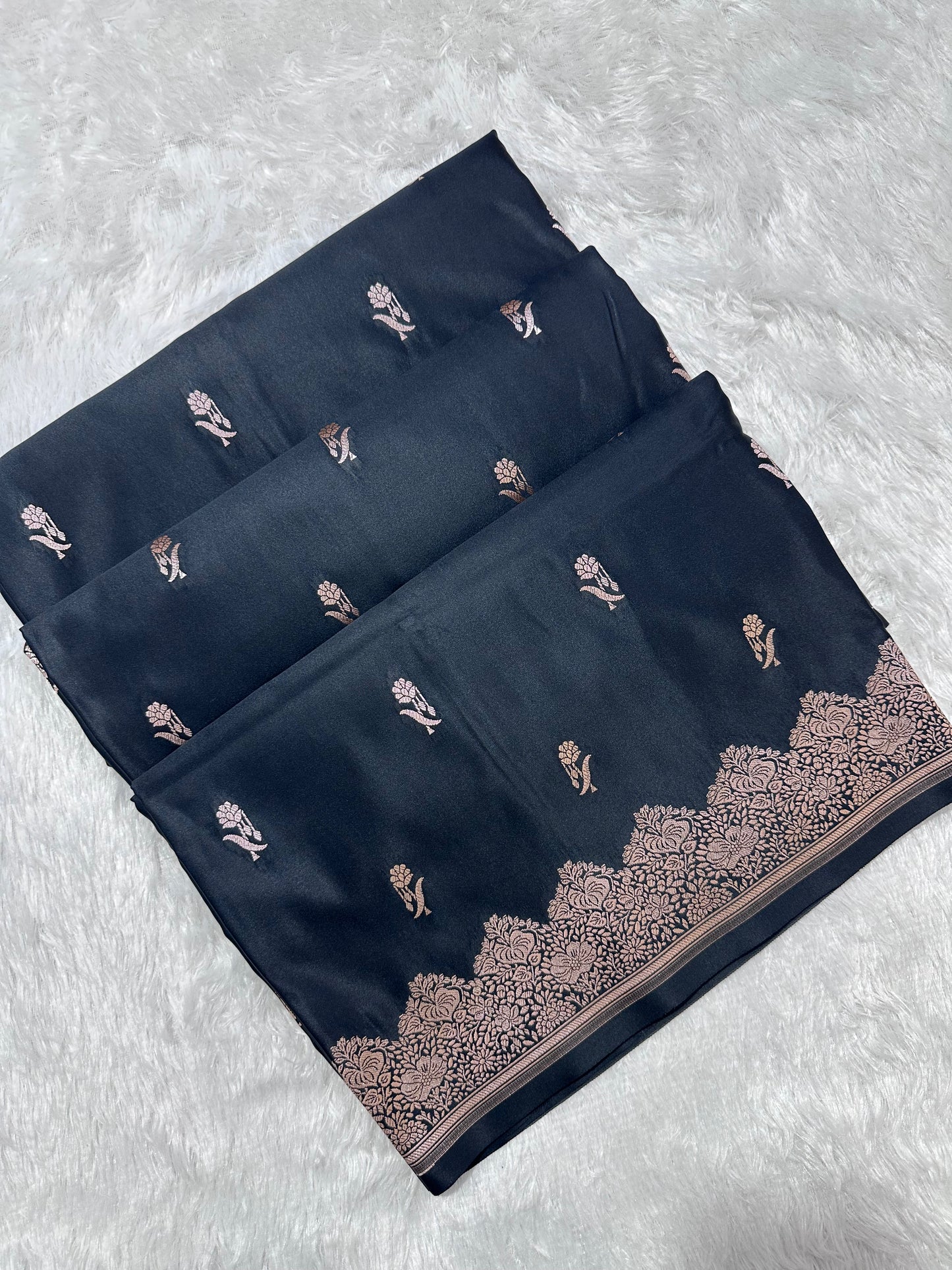 Luxurious Midnight Black Banarasi Silk Saree