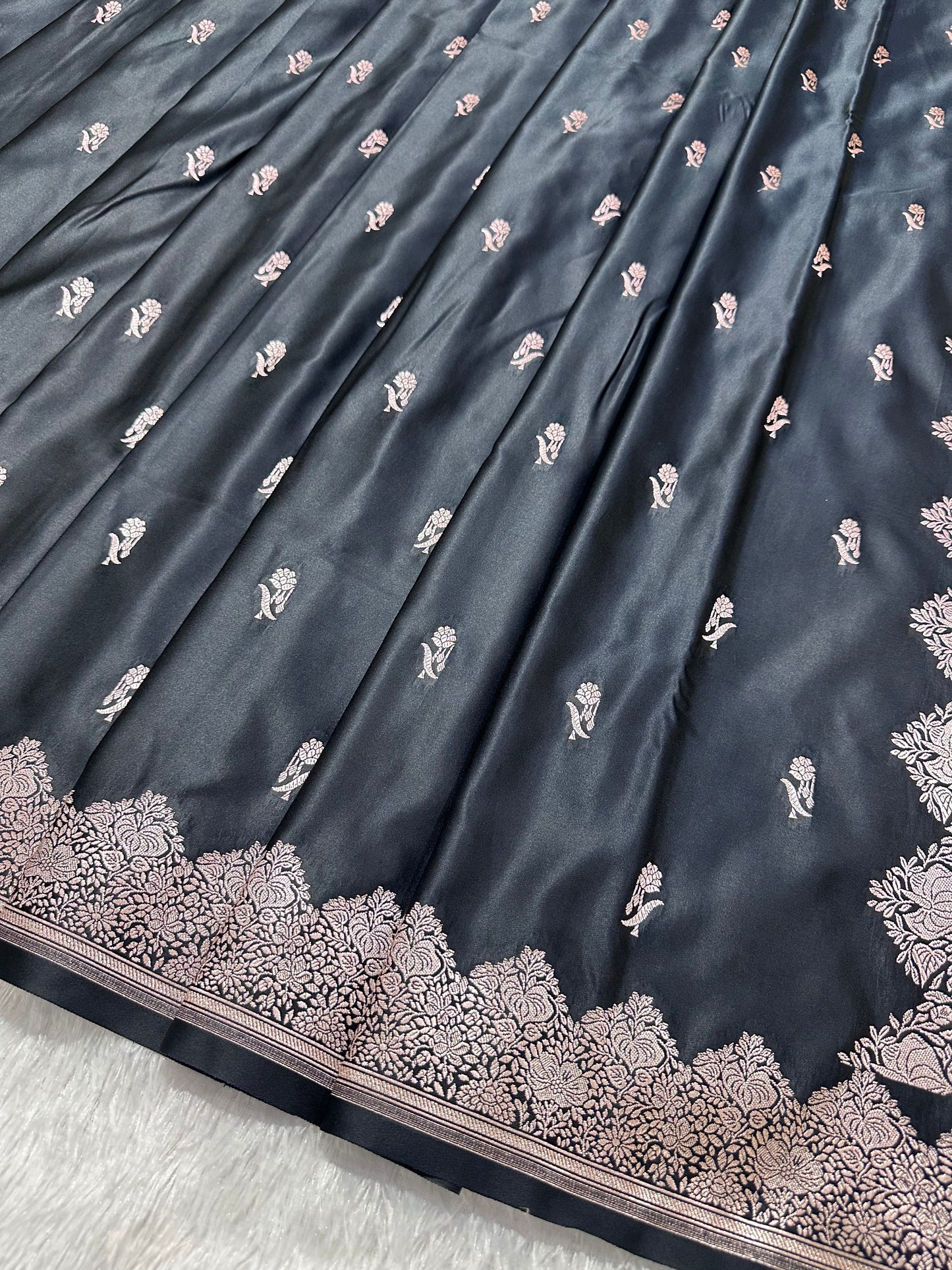 Luxurious Midnight Black Banarasi Silk Saree