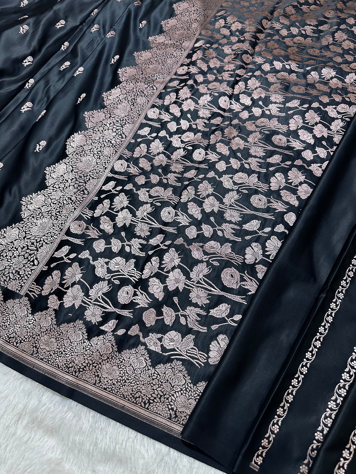 Luxurious Midnight Black Banarasi Silk Saree