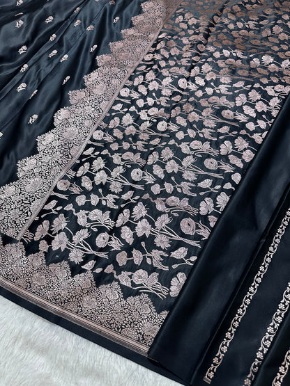 Luxurious Midnight Black Banarasi Silk Saree