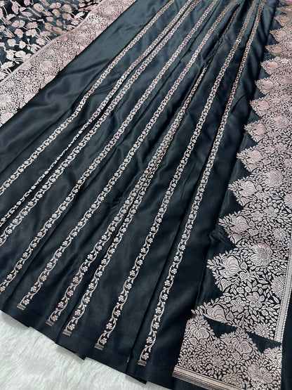 Luxurious Midnight Black Banarasi Silk Saree