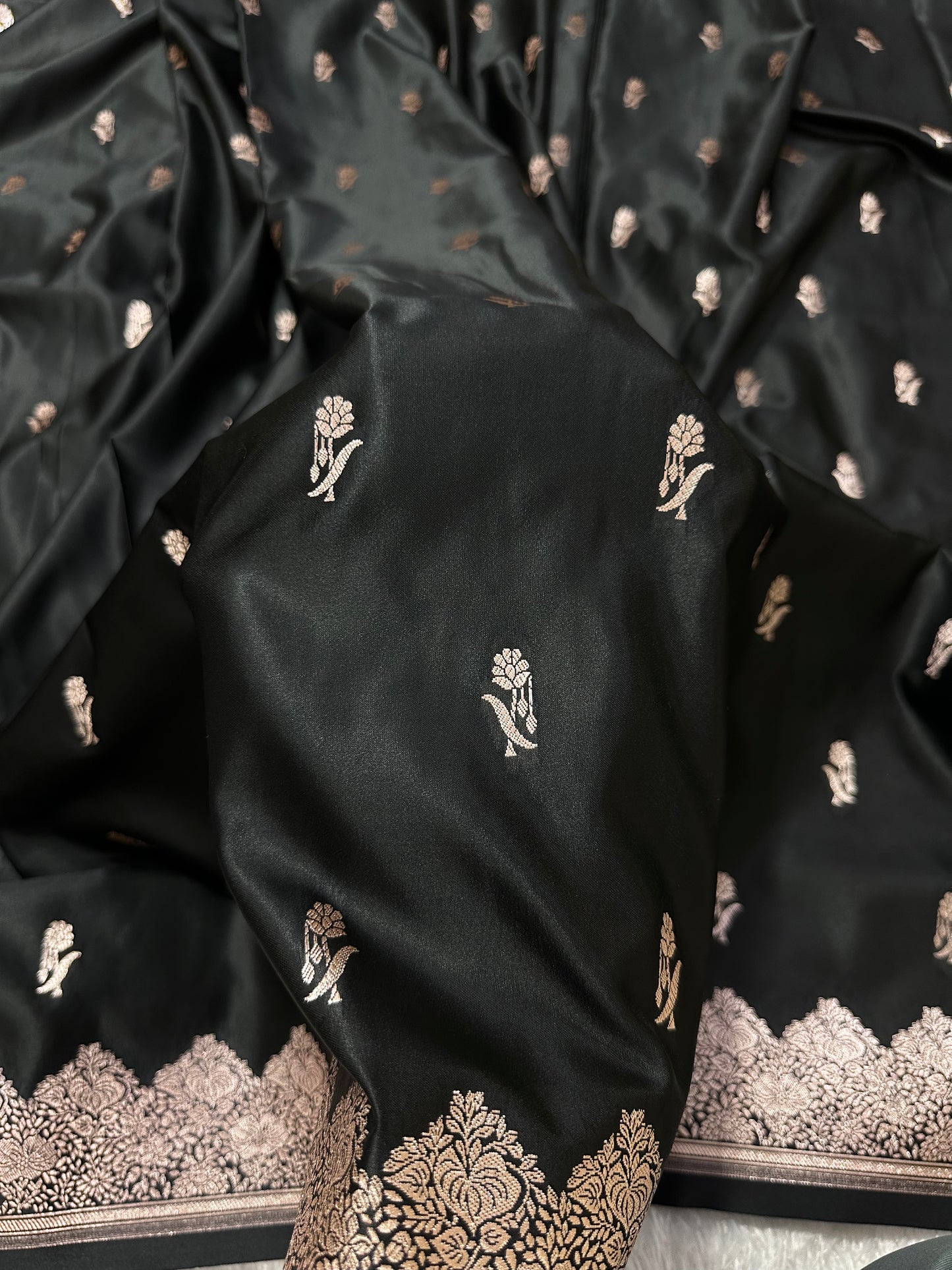 Luxurious Midnight Black Banarasi Silk Saree