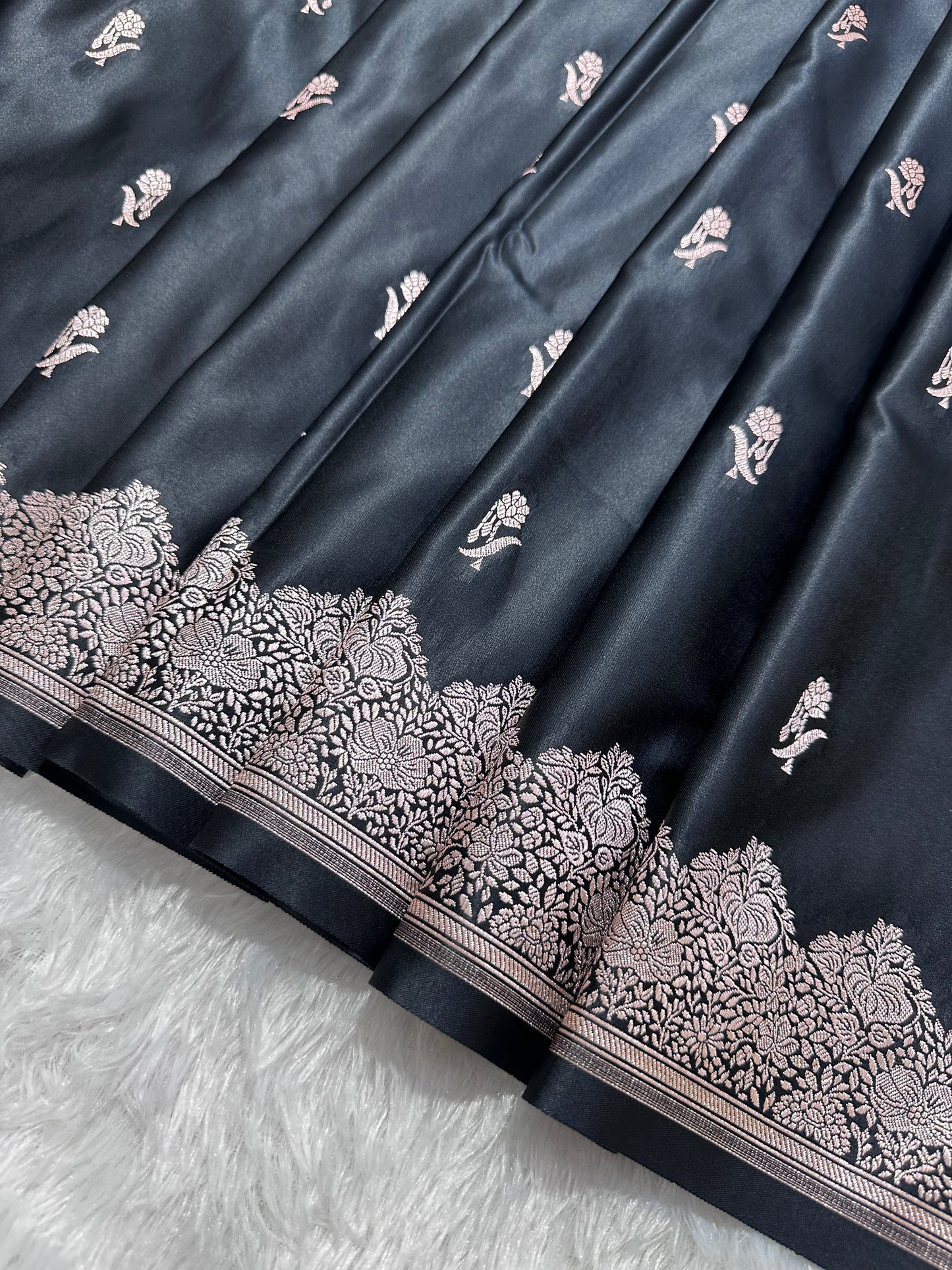 Luxurious Midnight Black Banarasi Silk Saree