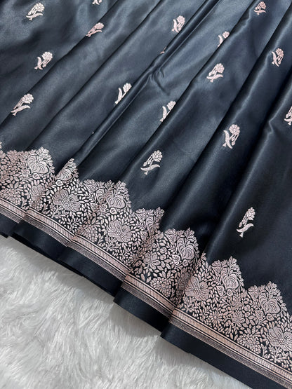 Luxurious Midnight Black Banarasi Silk Saree