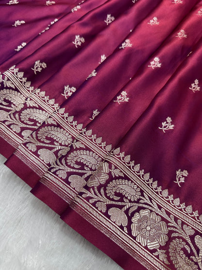 Premium Deep Magenta Banarasi Silk Saree With Elegant Double Zari Buti Border&nbsp;