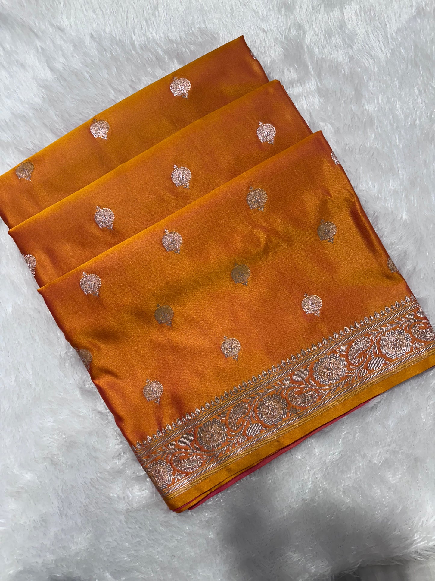 Premium Mustard Gold Banarasi Silk Saree With Elegant Double Zari Buti Border