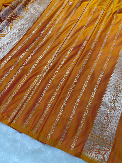 Premium Mustard Gold Banarasi Silk Saree With Elegant Double Zari Buti Border