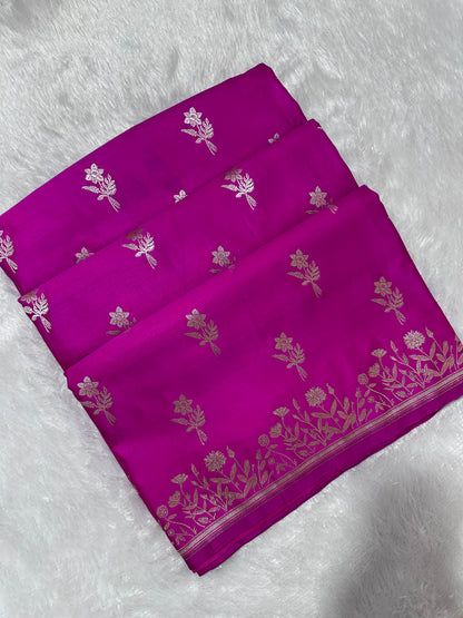 Premium Rani Pink Banarasi Silk Saree With Elegant Double Zari Buti Border&nbsp; (Copy) (Copy)