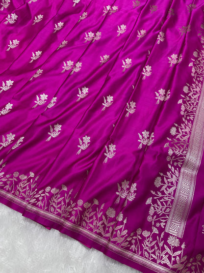 Premium Rani Pink Banarasi Silk Saree With Elegant Double Zari Buti Border&nbsp; (Copy) (Copy)