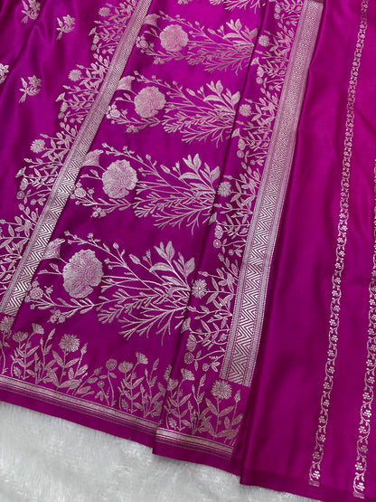 Premium Rani Pink Banarasi Silk Saree With Elegant Double Zari Buti Border&nbsp; (Copy) (Copy)