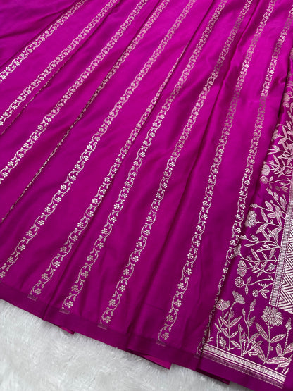 Premium Rani Pink Banarasi Silk Saree With Elegant Double Zari Buti Border&nbsp; (Copy) (Copy)