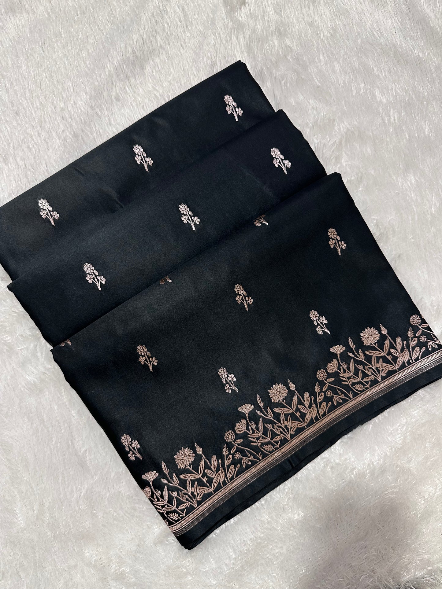 Premium Black Banarasi Silk Saree With Elegant Double Zari Buti Border